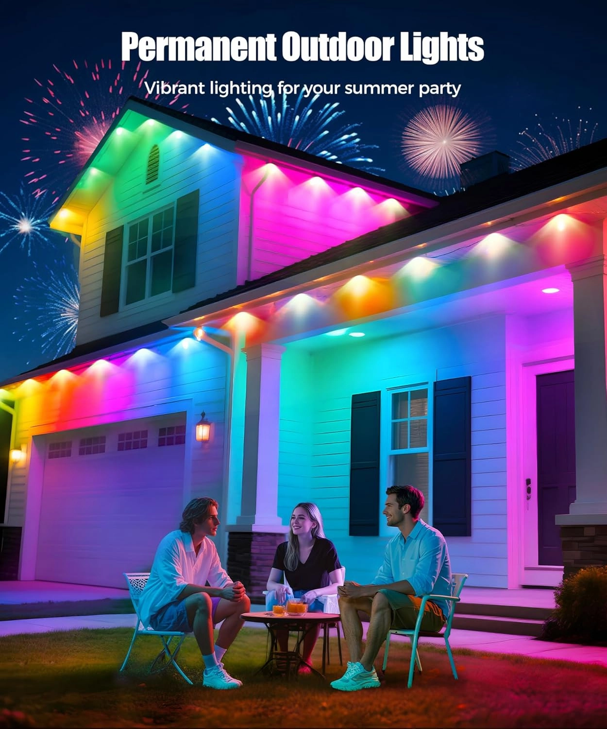 Permanent Outdoor Lights for House, 200ft RGB IC Smart Outdoor Decor, 50 Scene Modes, App/Remote Control, IP68 Waterproof, for Christmas, Holiday, Daily & Pool Party Decor, House Roof Lighting