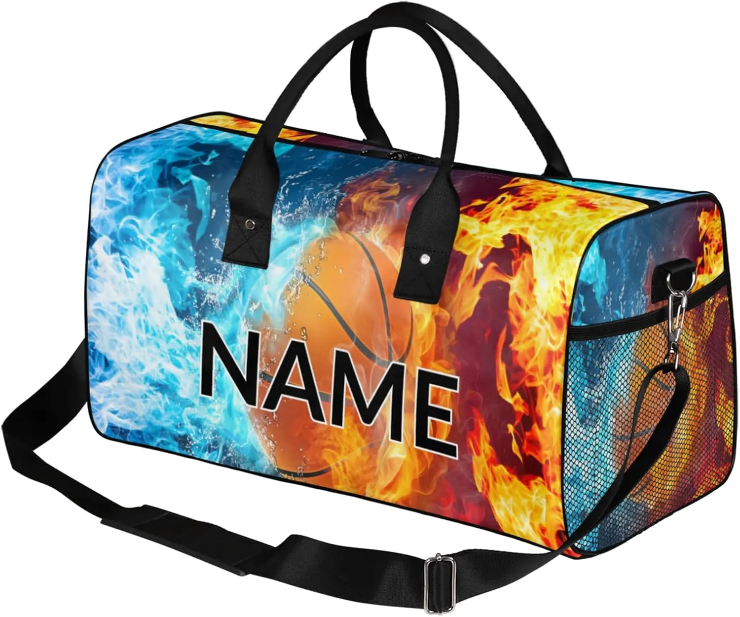 Personalized Basketball Ball Travel Duffel Bag with Name, Custom Gym Sport Bag Ball Sports Carry On Weekend Overnight Duffel Bag for Men Women