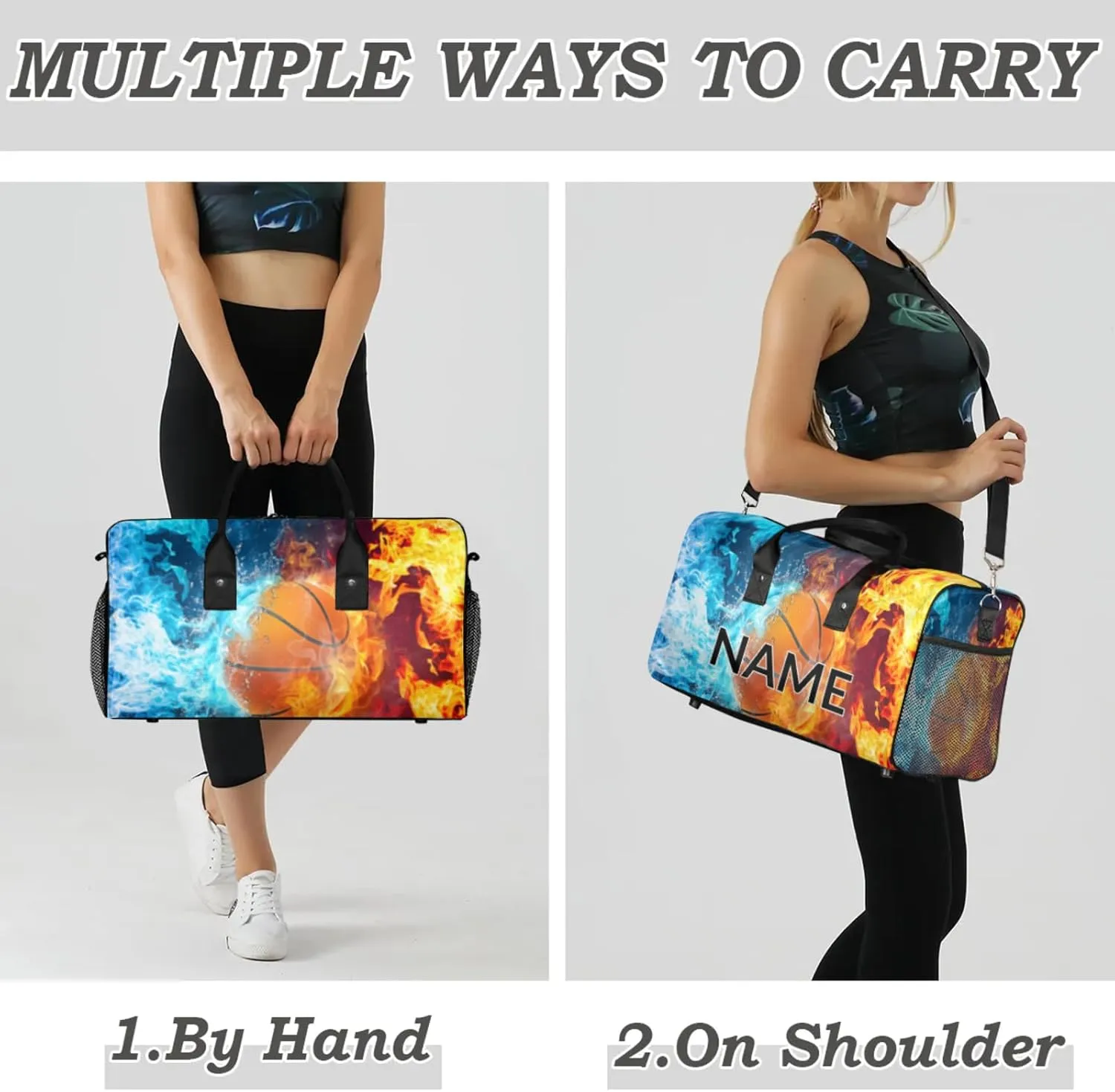 Personalized Basketball Ball Travel Duffel Bag with Name, Custom Gym Sport Bag Ball Sports Carry On Weekend Overnight Duffel Bag for Men Women
