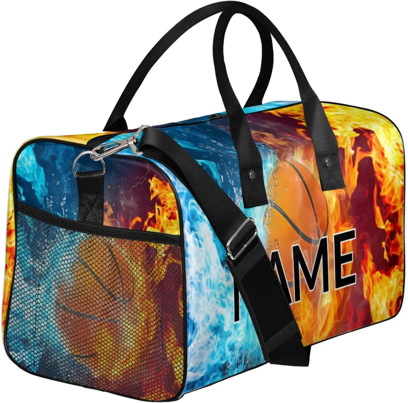 Personalized Basketball Ball Travel Duffel Bag with Name, Custom Gym Sport Bag Ball Sports Carry On Weekend Overnight Duffel Bag for Men Women