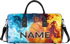 Personalized Basketball Ball Travel Duffel Bag with Name, Custom Gym Sport Bag Ball Sports Carry On Weekend Overnight Duffel Bag for Men Women
