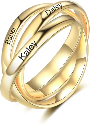 Personalized Name Rings for Women Customized Engraved 3 Names Wrap Ring Adjustable Rings for Her BFF Best Friend Personalized Jewelry Gift