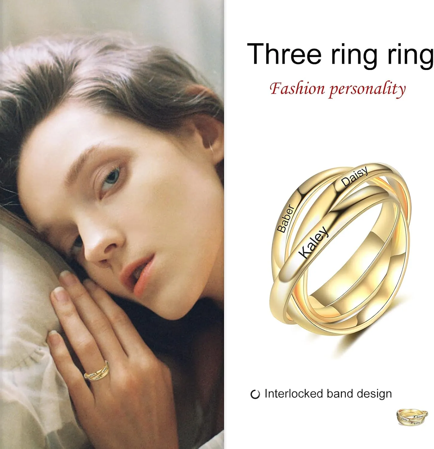 Personalized Name Rings for Women Customized Engraved 3 Names Wrap Ring Adjustable Rings for Her BFF Best Friend Personalized Jewelry Gift