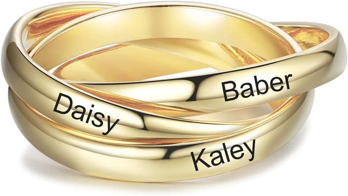 Personalized Name Rings for Women Customized Engraved 3 Names Wrap Ring Adjustable Rings for Her BFF Best Friend Personalized Jewelry Gift