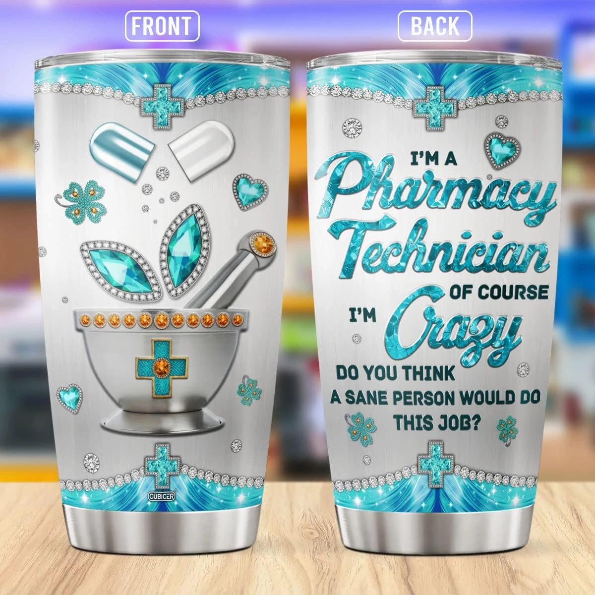 Pharmacy Technician Coffee Tumbler 20 Oz Double Walled Stainless Steel Medical Sayings Mug With Lid Themed Travel Cup Drinking Glass Holiday Birthday Gifts For Women Men