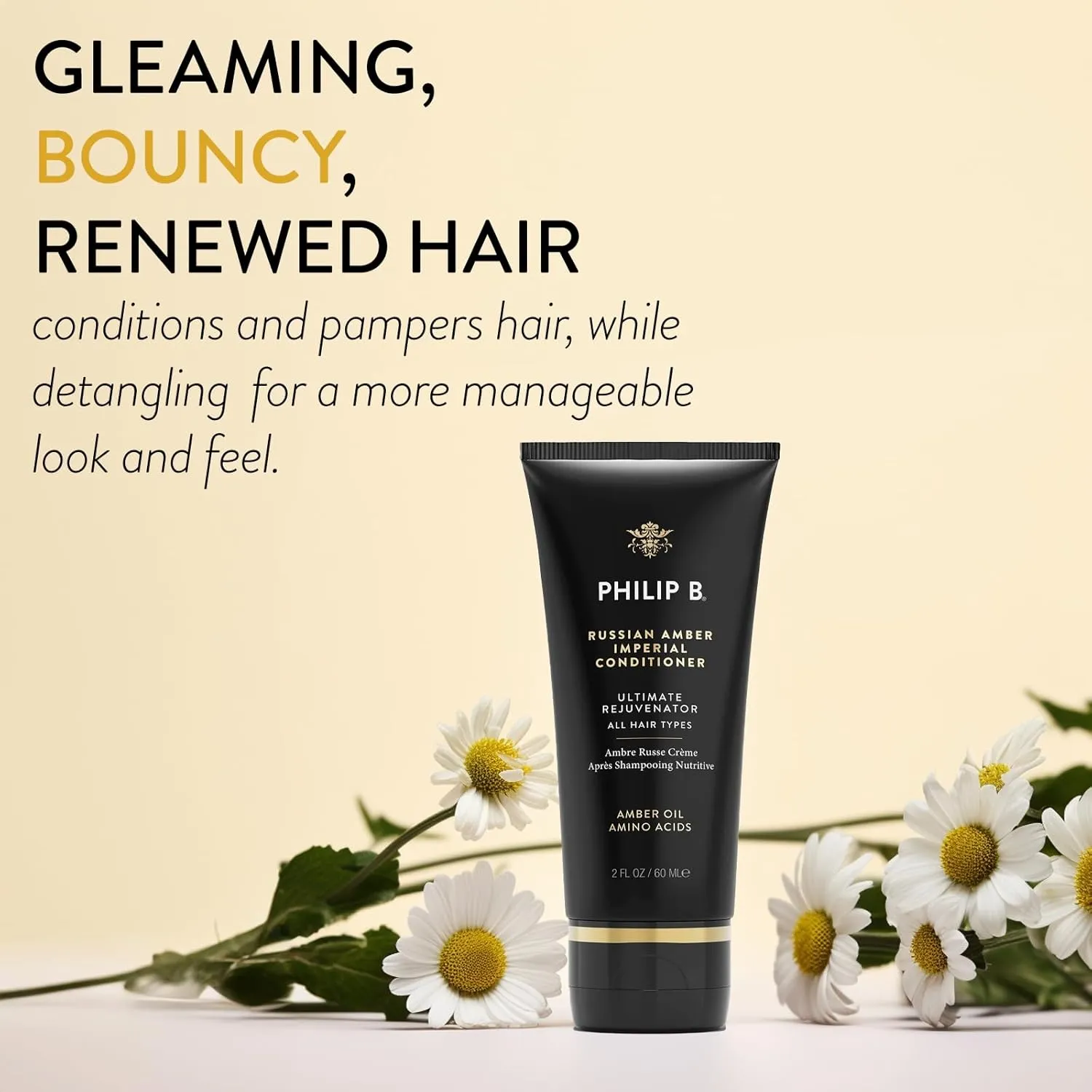 PHILIP B Russian Amber Imperial Conditioner, 2 fl. oz. (60 ml) - Restorative, Color-protective, Weightless Hydration With Amber Oil and Amino Acids
