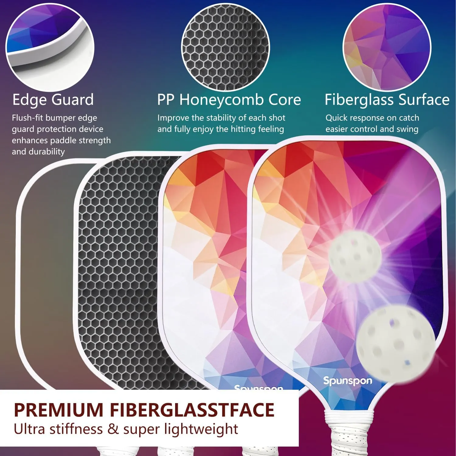 Pickleball Paddles Set, USAPA Approved Fiberglass Surface Pickleball Set with 2 Pickleball Rackets and 4 Pickleballs, Pickleball Paddles Set for Men Women