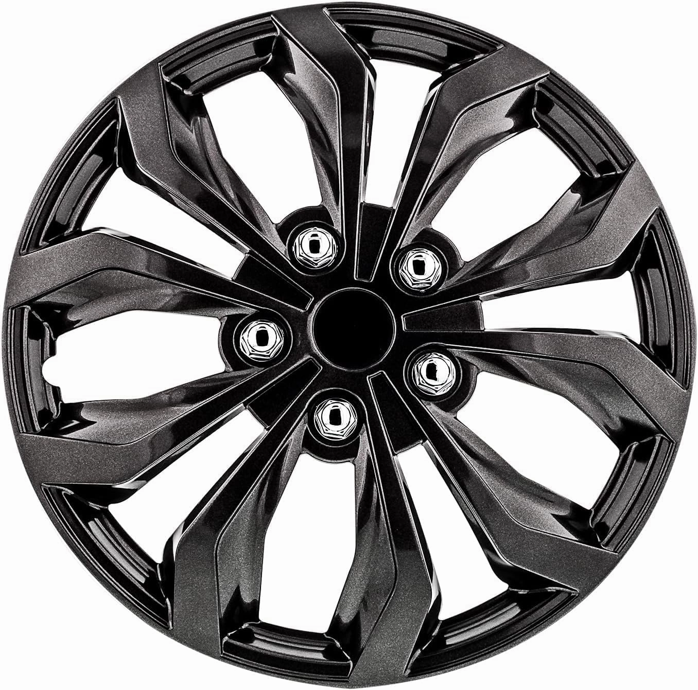Pilot Automotive WH555-16GM-B 16 Inch Spyder Gunmetal Grey Universal Hubcap Wheel Covers For Cars - Set Of 4 - Fits Most Cars