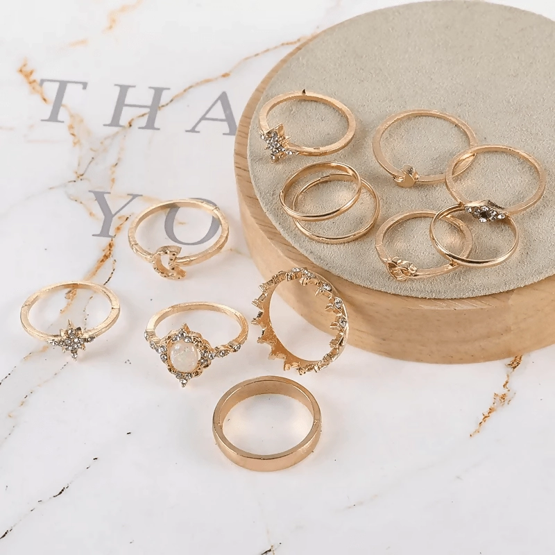 Pinapes Fashion Non Precious Base Metal Boho Midi Finger Ring for Girls (Set of 13)