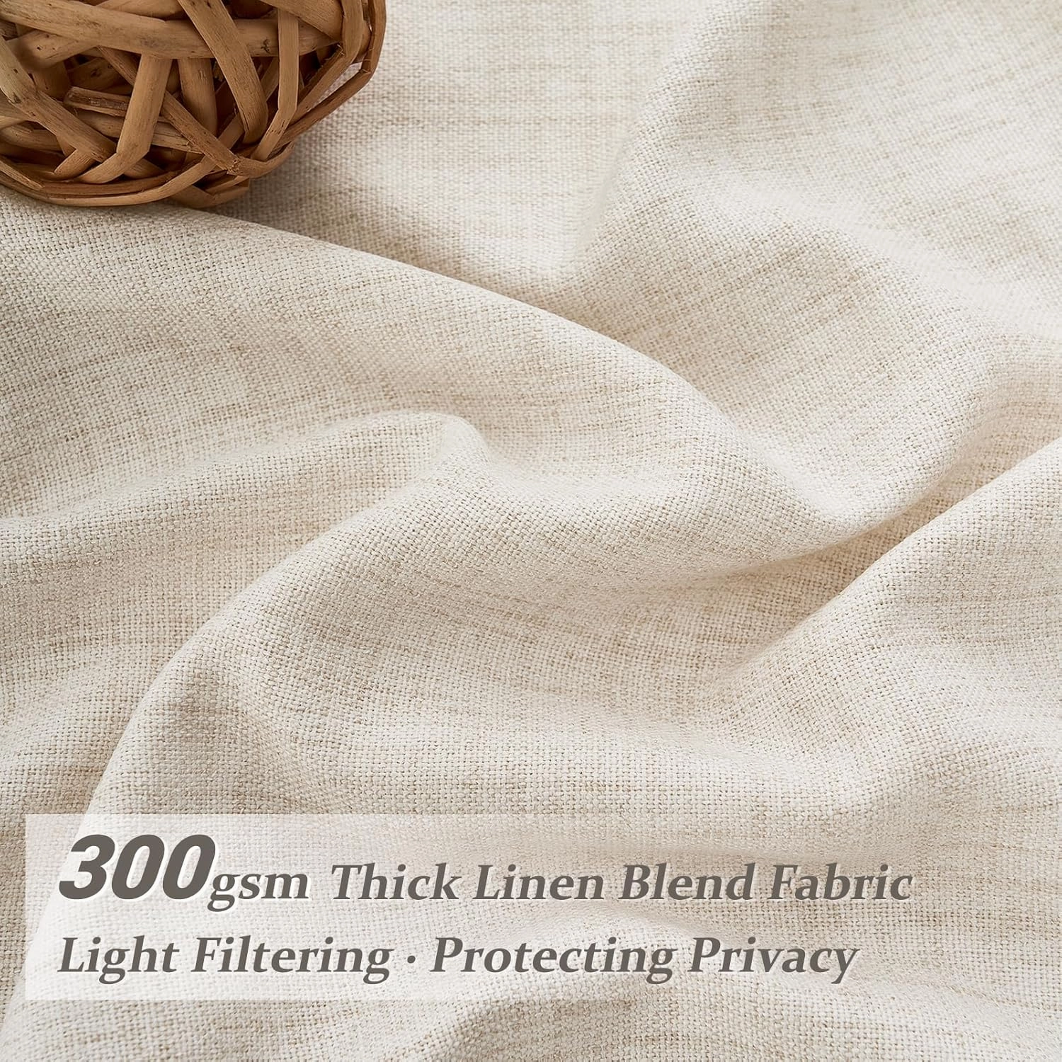 Pinch Pleat Thick Linen Viral Curtains 84 Inch Length 2 Panels Set for Living Room,Cream Beige Neutral Pleated Semi Sheer Curtain Light Filtering Privacy Let Light in Bedroom Window Drapes 40" Wx84 L