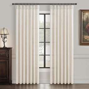 Pinch Pleat Thick Linen Viral Curtains 84 Inch Length 2 Panels Set for Living Room,Cream Beige Neutral Pleated Semi Sheer Curtain Light Filtering Privacy Let Light in Bedroom Window Drapes 40" Wx84 L