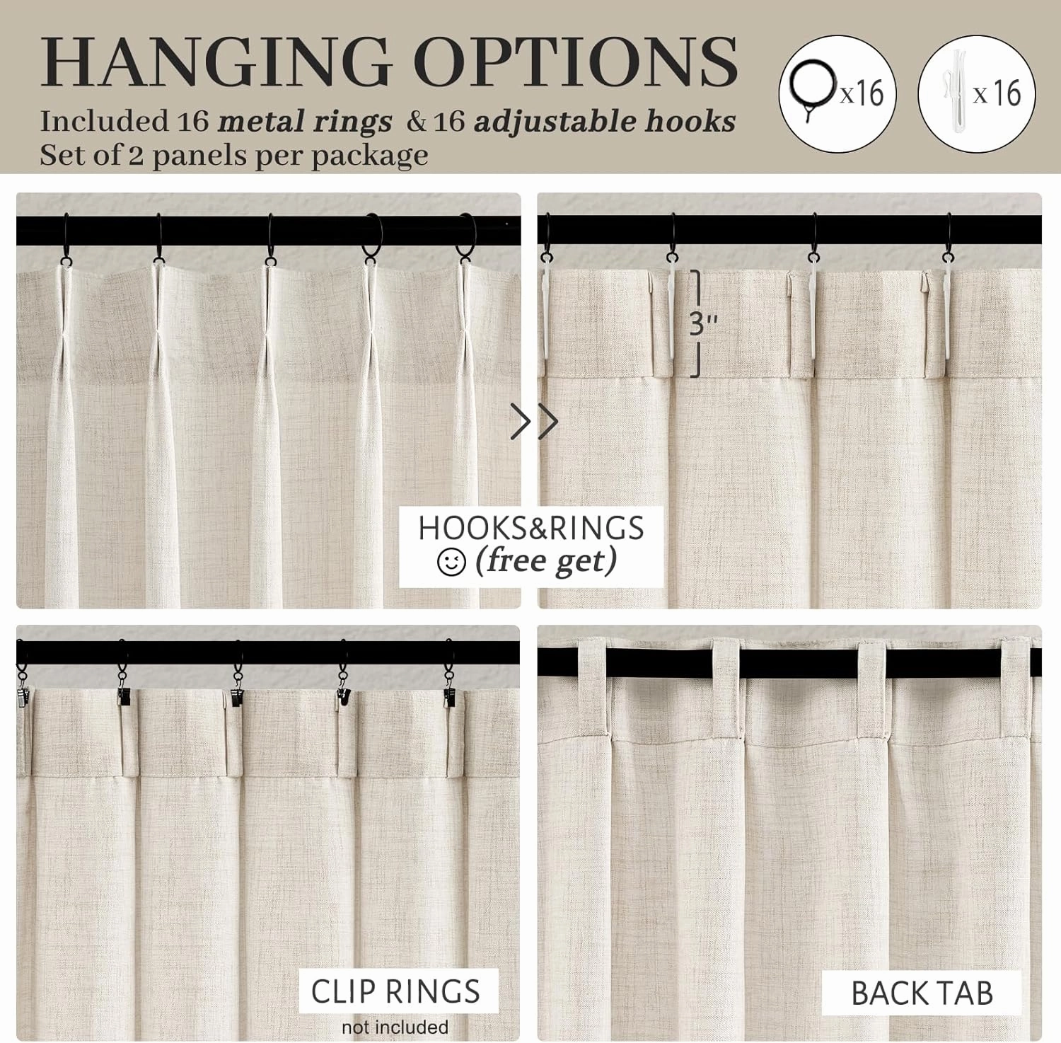 Pinch Pleat Thick Linen Viral Curtains 84 Inch Length 2 Panels Set for Living Room,Cream Beige Neutral Pleated Semi Sheer Curtain Light Filtering Privacy Let Light in Bedroom Window Drapes 40" Wx84 L