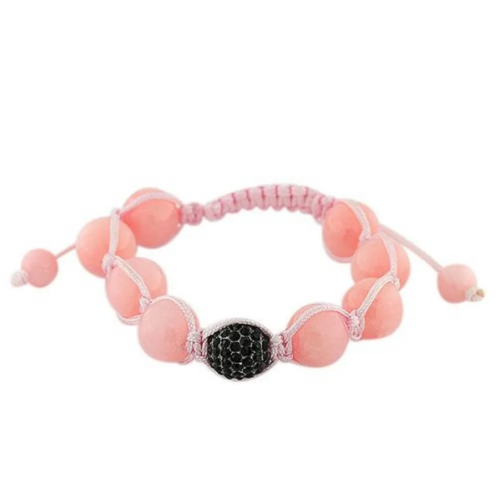 Pink Black CZ Ball Beaded Adjustable Macrame Bracelet