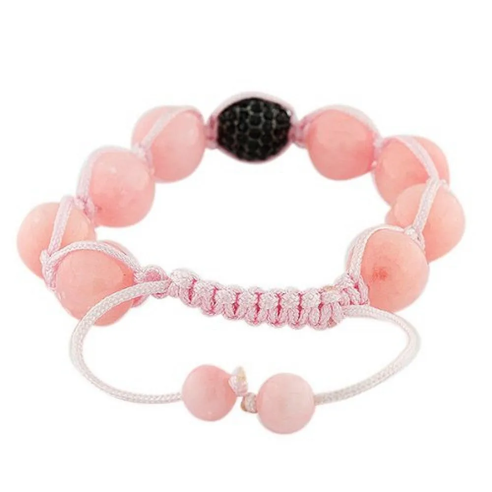 Pink Black CZ Ball Beaded Adjustable Macrame Bracelet