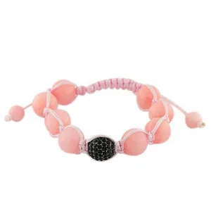 Pink Black CZ Ball Beaded Adjustable Macrame Bracelet