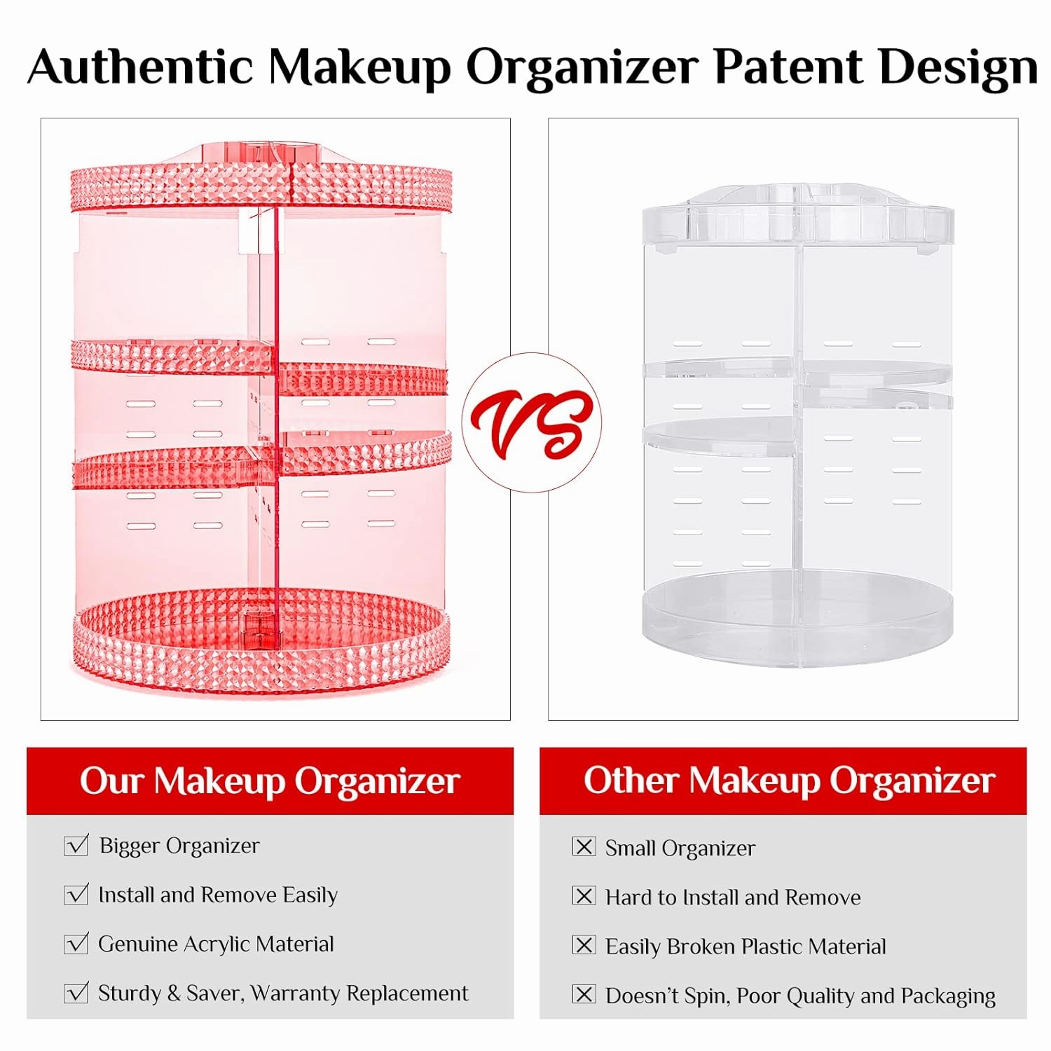 Pink 360 Makeup Organizer Carousel, Organizador De Perfumes, Acrylic Make Up Organizer, Large 7 Layers 360 Makeup Organizer, Fits Makeup Brushes, Lipsticks, Bathroom, Vanity, Plus Size Pink