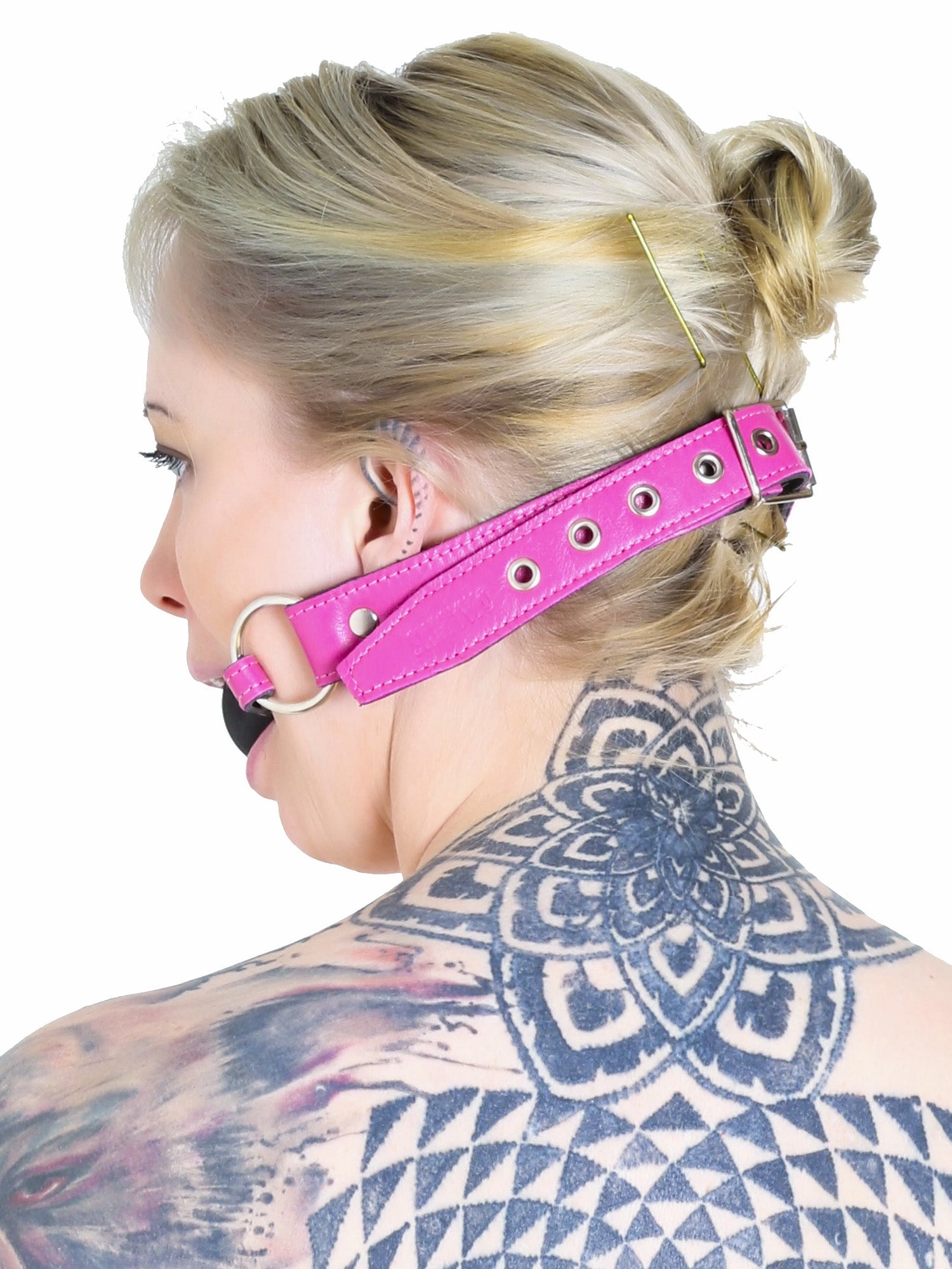 Pink Leather Ball Gag with a Black Ball