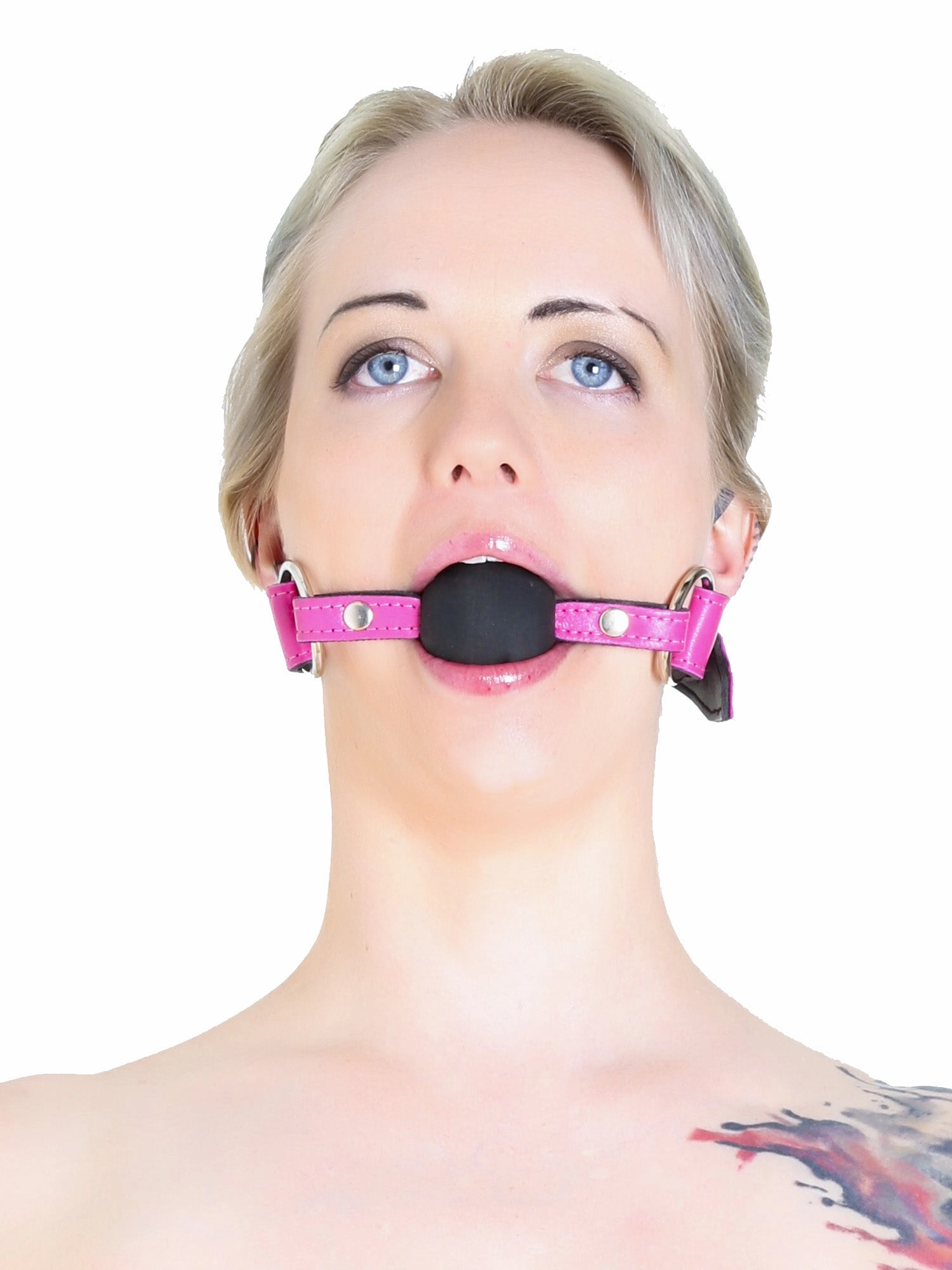 Pink Leather Ball Gag with a Black Ball