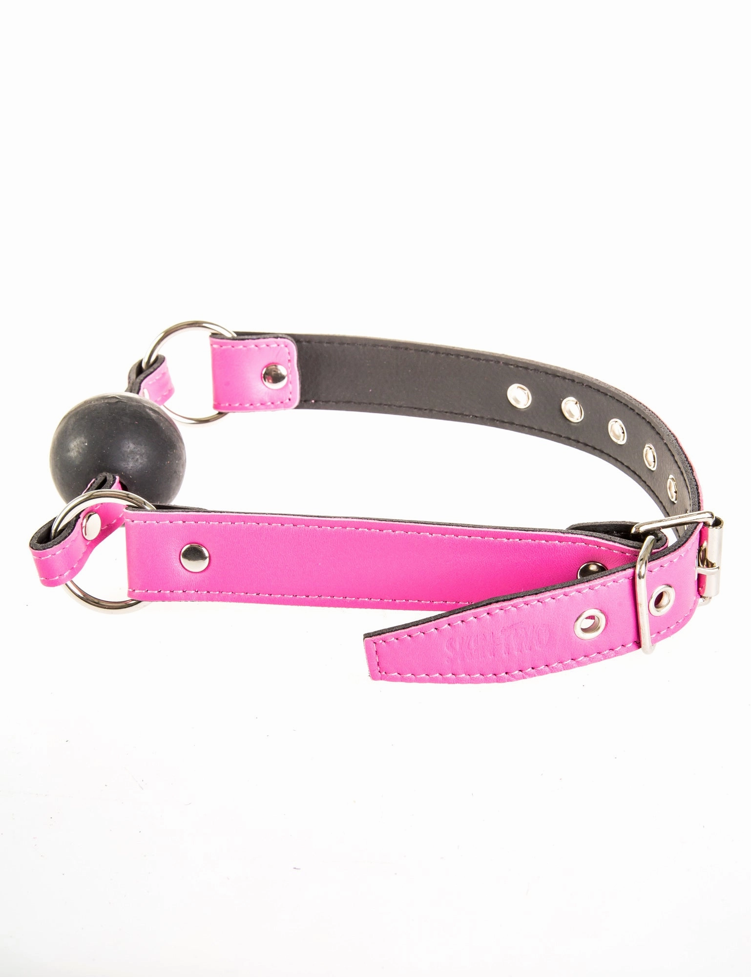 Pink Leather Ball Gag with a Black Ball