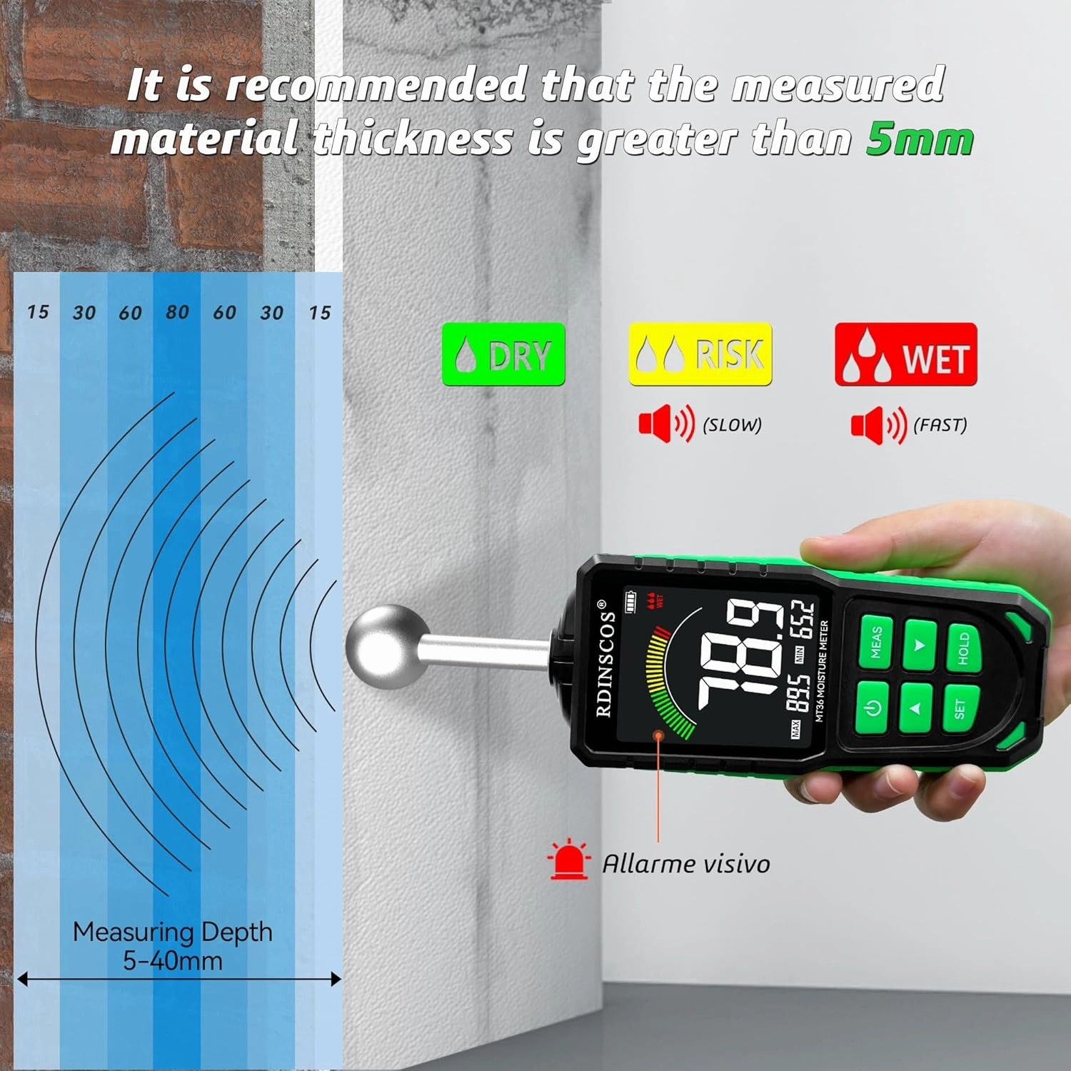 Pinless Moisture Meter for Drywall for Wood and Wall; Ball type Moisture Readers