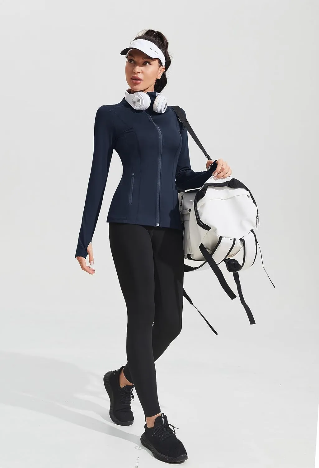 PINSPARK Women's Athletic Jackets Slim Fit Workout Jacket Full Zip Up Running Gym Yoga Sports Tops with Pockets