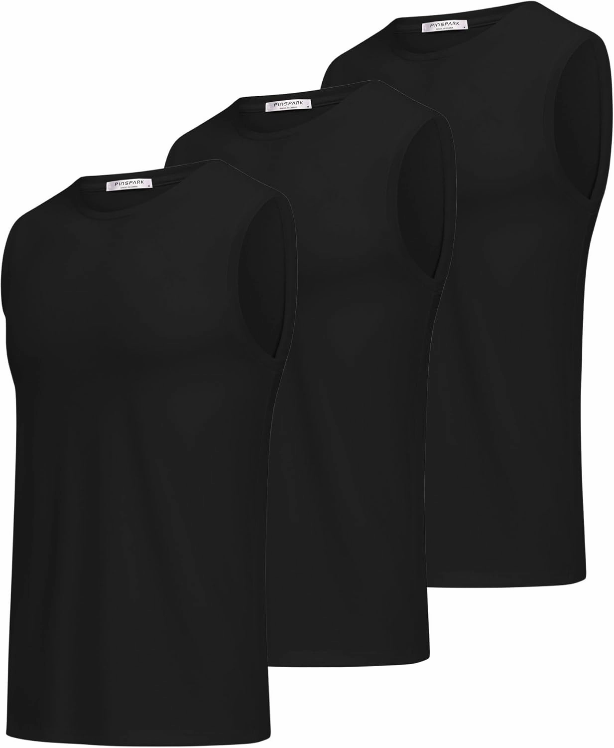 PINSPARK Men's 3 Pack Workout Tank Tops Gym Sleeveless Shirts Quick Dry Training Muscle Shirts for Men