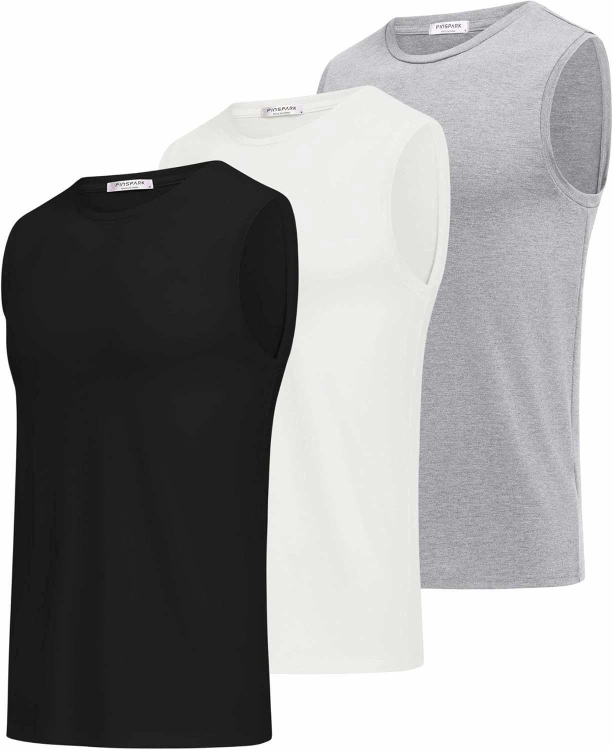 PINSPARK Men's 3 Pack Workout Tank Tops Gym Sleeveless Shirts Quick Dry Training Muscle Shirts for Men