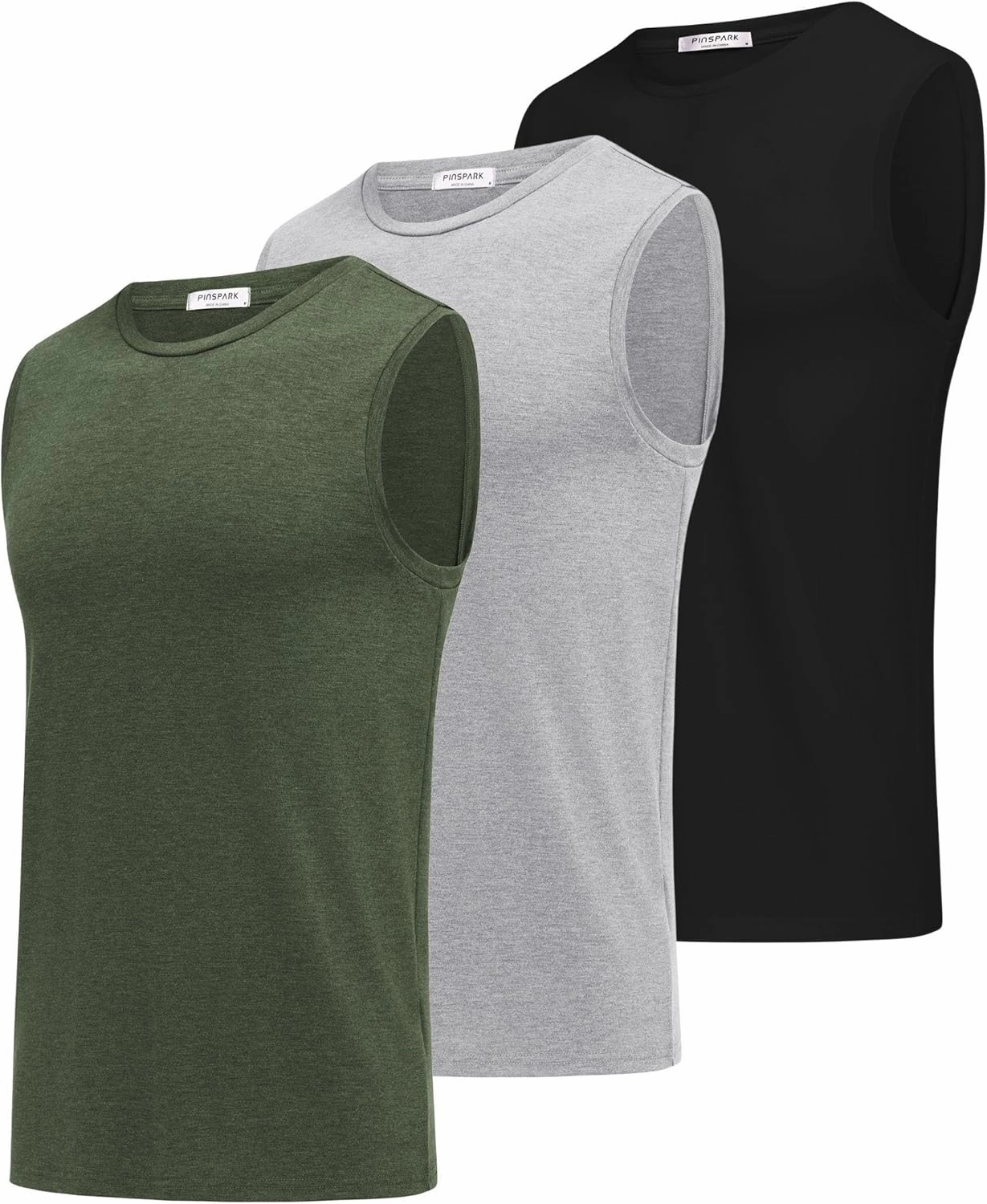 PINSPARK Men's 3 Pack Workout Tank Tops Gym Sleeveless Shirts Quick Dry Training Muscle Shirts for Men