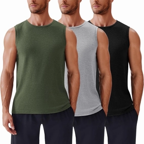 PINSPARK Men's 3 Pack Workout Tank Tops Gym Sleeveless Shirts Quick Dry Training Muscle Shirts for Men