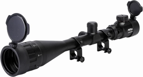 PINTY 6-24x50 Rifle Scope — AO Hunting Scope with Rangefinder Illuminated Optics Picatinny Mount Rings for Long Range Shooting Airsoft Sniper More — 1/8 MOA Gun Sight for Rifle or Crossbow