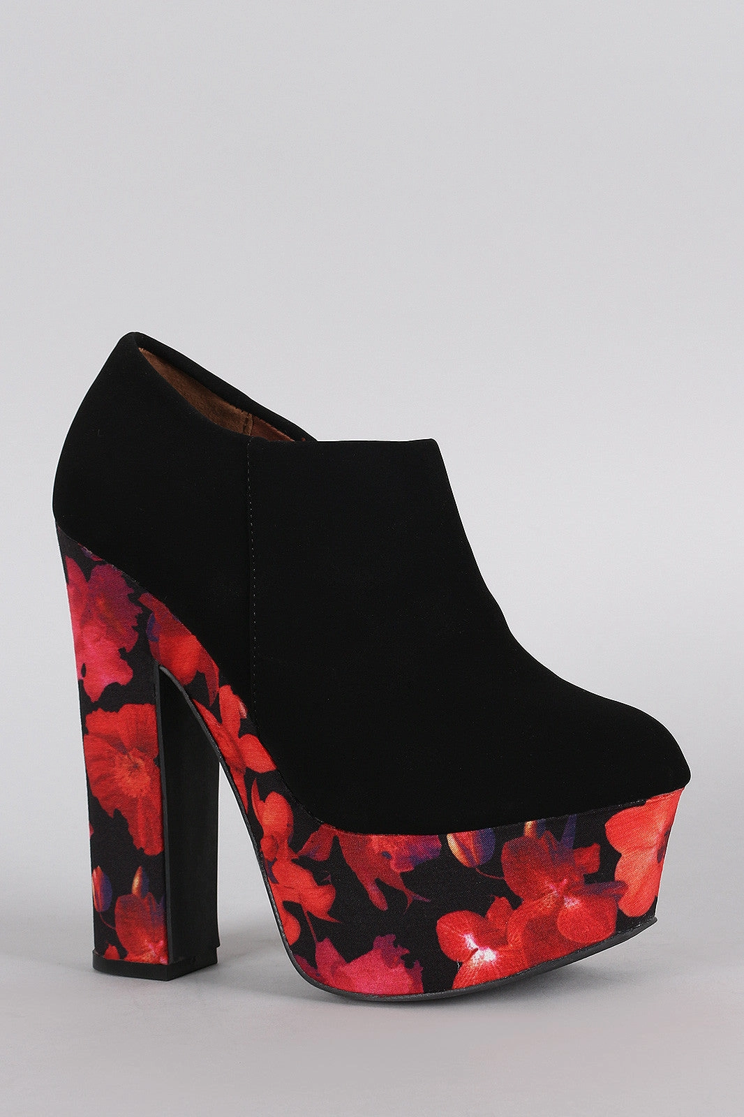 Platform Print Heeled Floral Dollhouse Booties Unbeatable price Toe Flexible Round