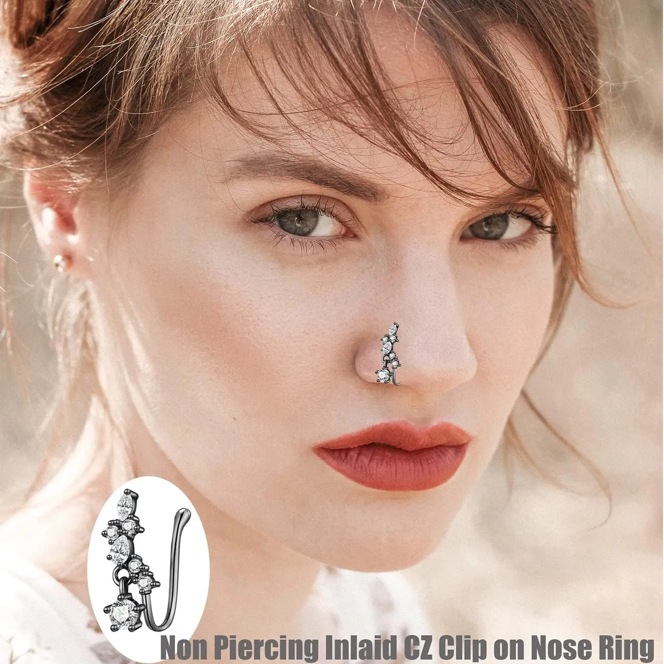 PLOMFOV 12Pcs Fake Nose Ring for Women Dangling Nose Cuffs Faux Clip on Nose Ring for Non Pierced Nose