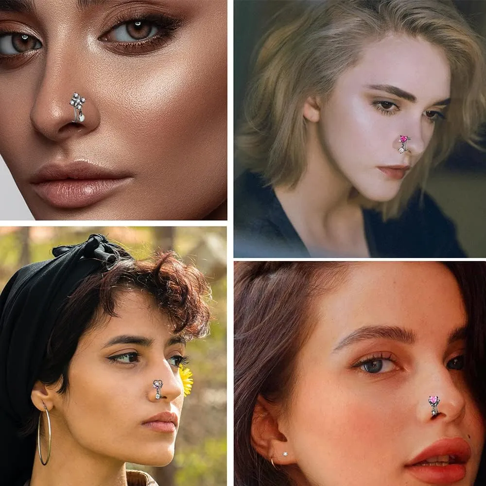 PLOMFOV 12Pcs Fake Nose Ring for Women Dangling Nose Cuffs Faux Clip on Nose Ring for Non Pierced Nose