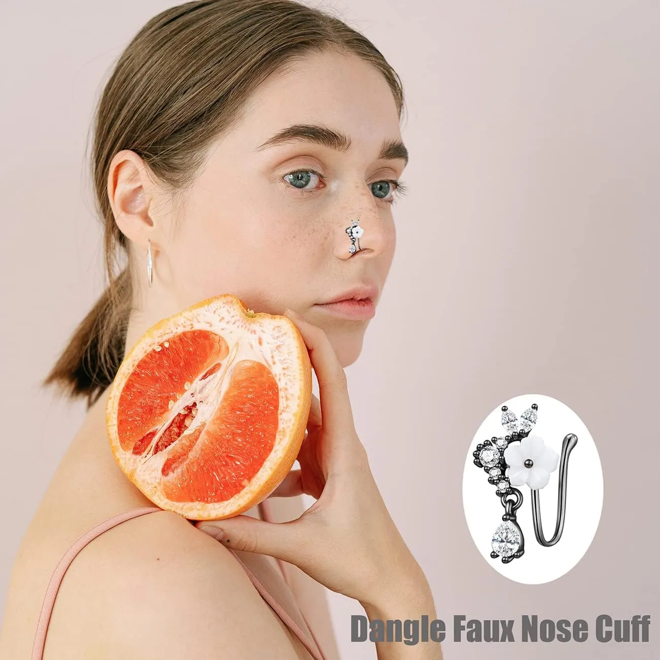 PLOMFOV 12Pcs Fake Nose Ring for Women Dangling Nose Cuffs Faux Clip on Nose Ring for Non Pierced Nose
