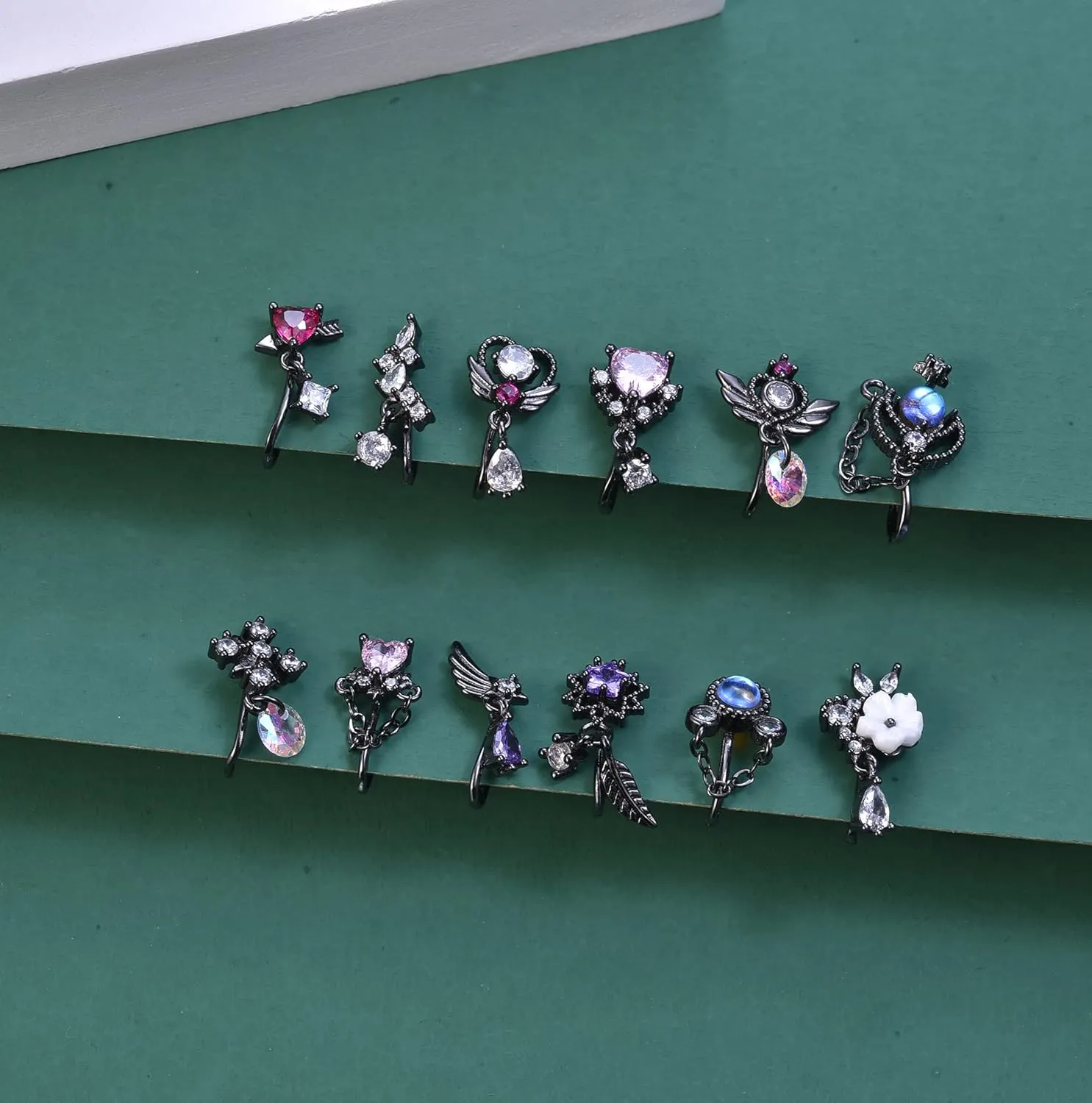 PLOMFOV 12Pcs Fake Nose Ring for Women Dangling Nose Cuffs Faux Clip on Nose Ring for Non Pierced Nose