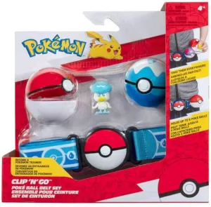 Pokémon Clip N Go Poke Ball Belt Set - Quaxly Includes Themed Belt and 2-Inch Quaxly with Dive Ball & Water Ball Accessories