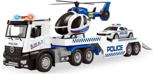 Police Truck Toys for Toddler Boy 3 4 5 6 Year Old, 22.5" Semi Truck Toy with Racing Car and Helicopter, Openable Doors, Realistic Sounds and Lights, Birthday Gifts for Kids Child