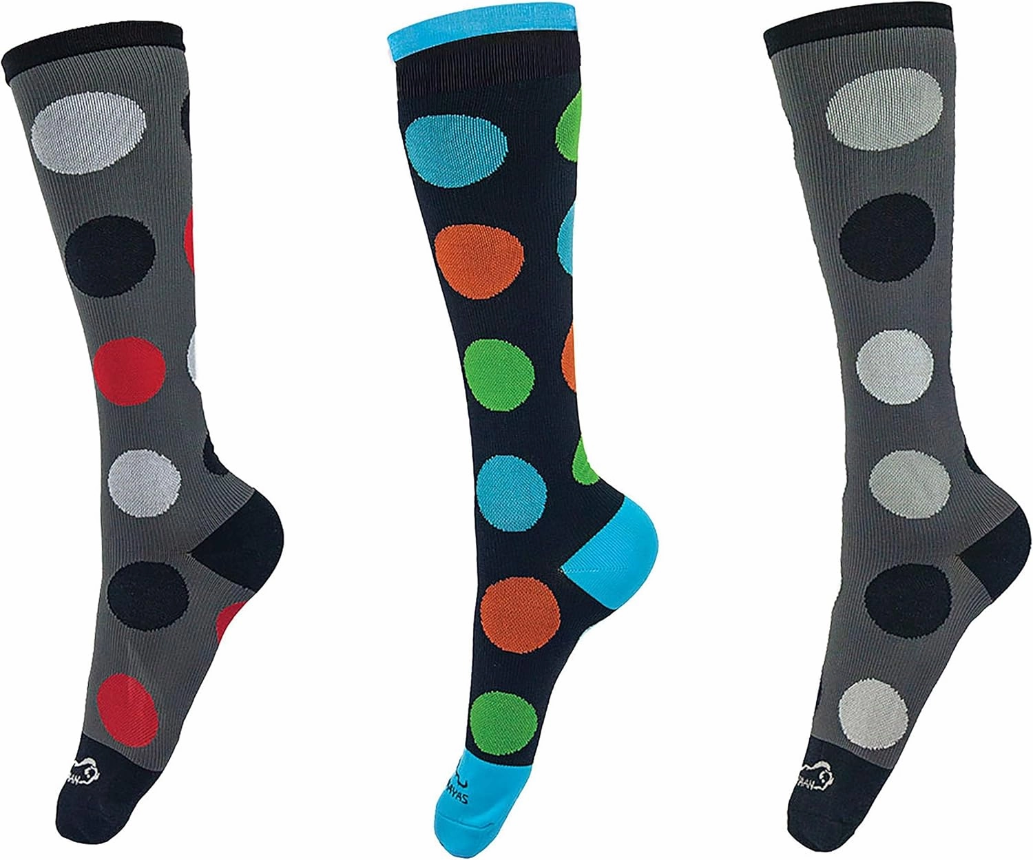 Polkadot Compression Socks (12-15 mm/Hg) | Anti-fatigue, Comfortable, Odor & Moisture Resistance - Pack of 3 Pairs