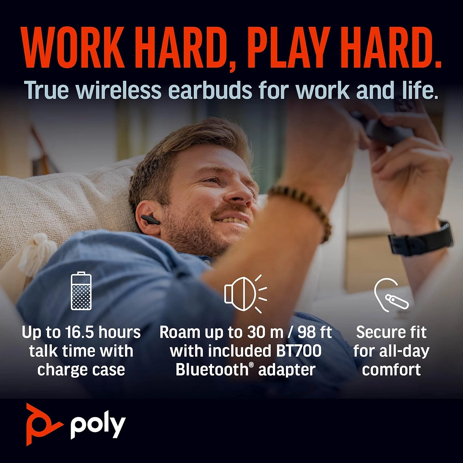 Poly Voyager Free 60  UC True Wireless Earbuds (Plantronics) – Noise-Canceling Mics for Clear Calls – ANC – Smart Charge Case w/Touch Controls–Works w/iPhone,Android,PC/Mac,Zoom,Teams–Amazon Exclusive