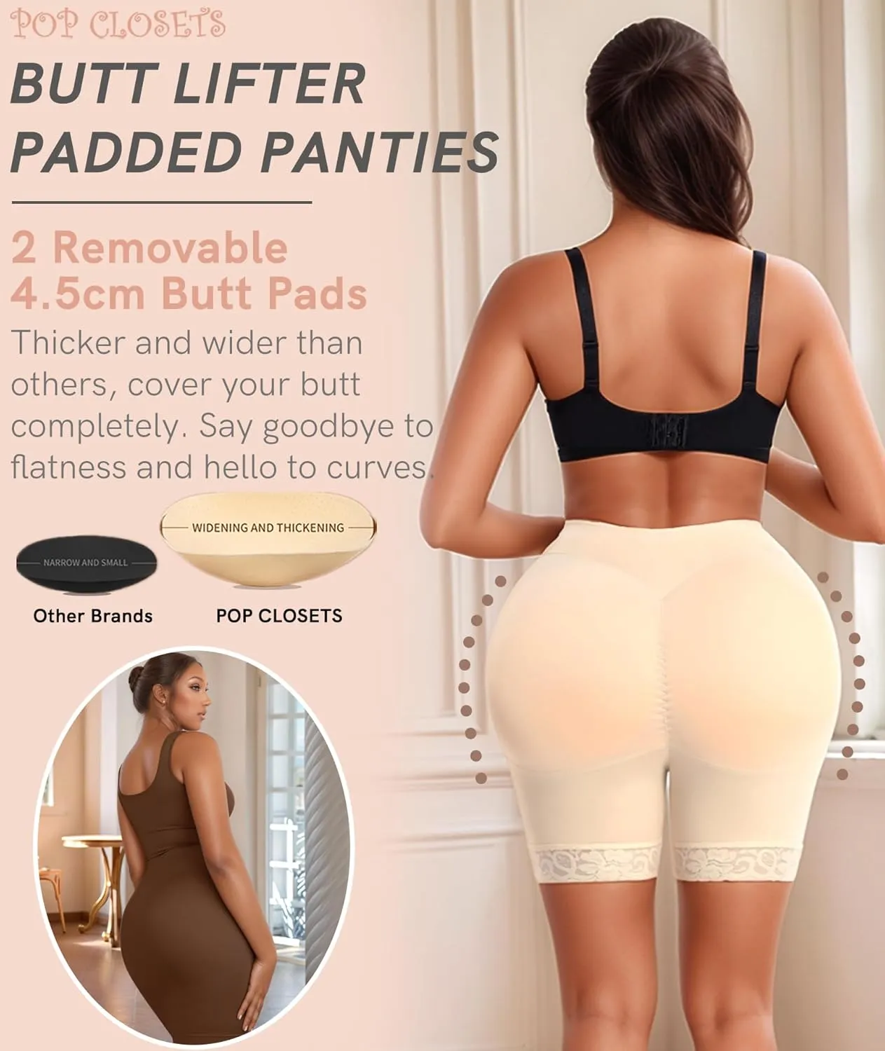 POP CLOSETS Women Butt Lifter Padded Lace Shapewear Thicker Butt Enhancer Control Panties Seamless Fake Buttock Underwear