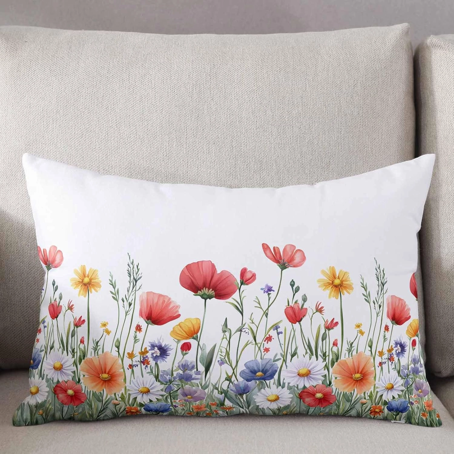 Popy Daisy Flower Pillowcase 1 Pack 16x24 Inch Wildflower Spring Summer Plant Pillow Case Soft Brushed Cloth Zipper Bed Pillow Shams for Bedroom Sofa Car
