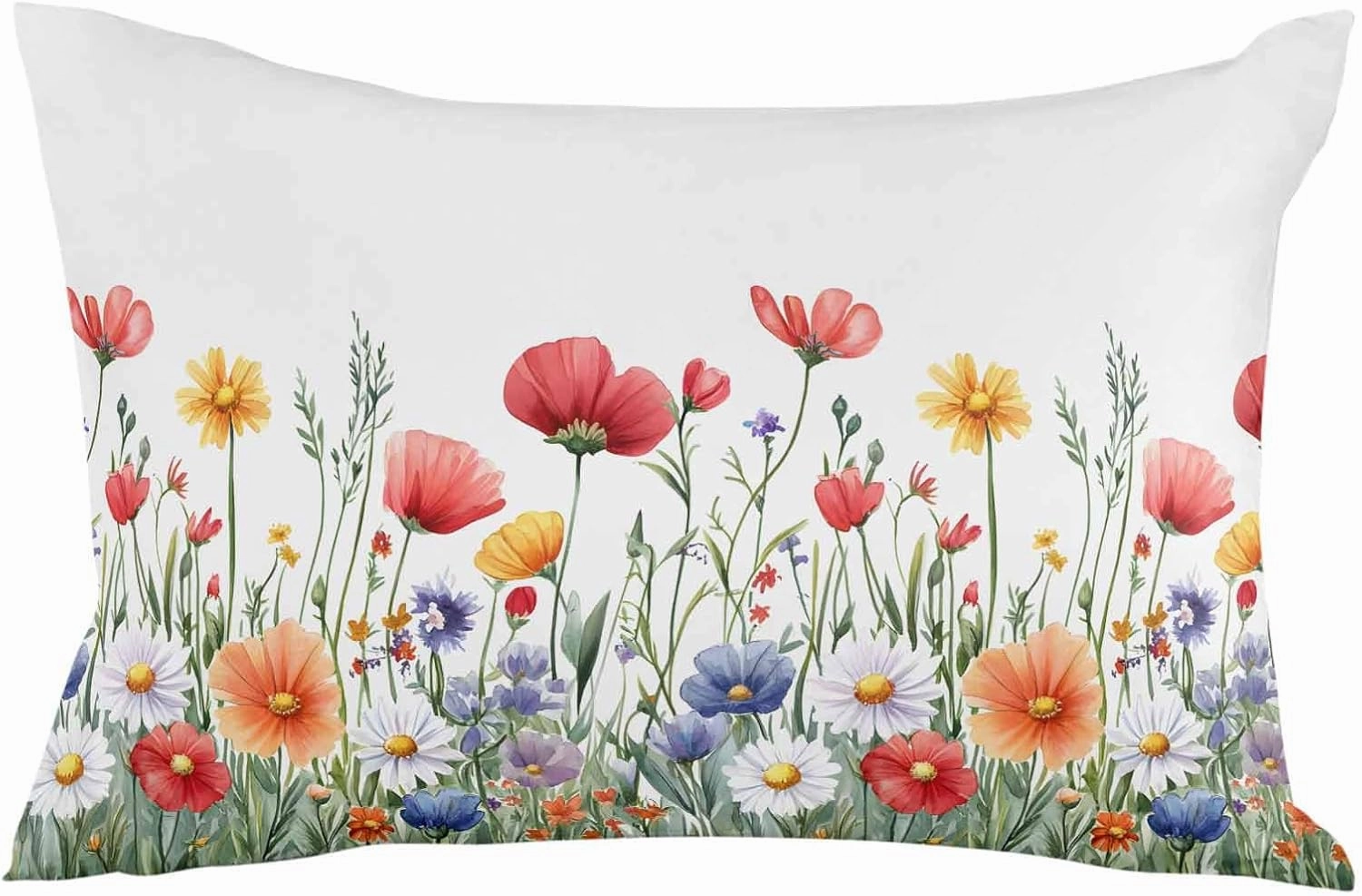 Popy Daisy Flower Pillowcase 1 Pack 16x24 Inch Wildflower Spring Summer Plant Pillow Case Soft Brushed Cloth Zipper Bed Pillow Shams for Bedroom Sofa Car