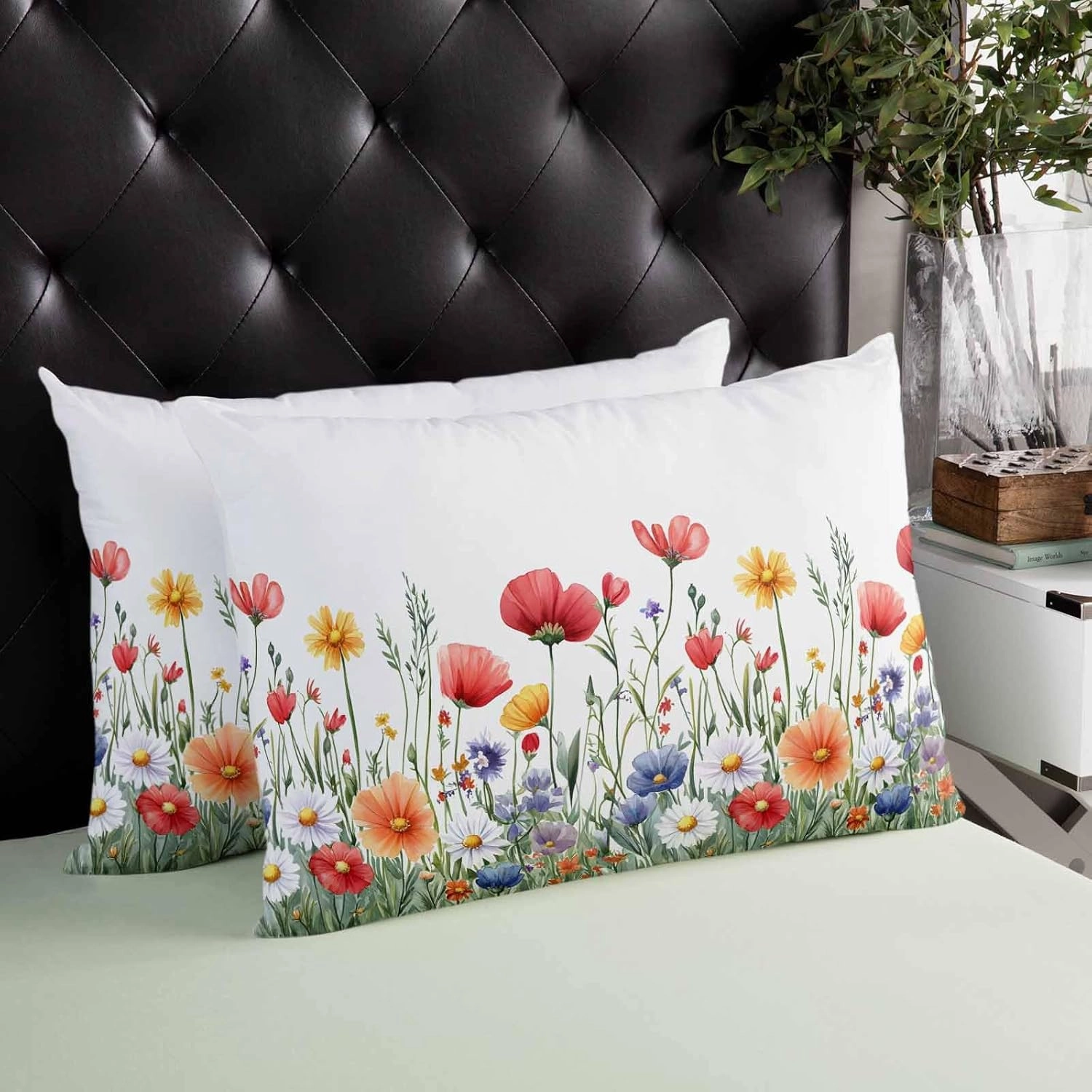 Popy Daisy Flower Pillowcase 1 Pack 16x24 Inch Wildflower Spring Summer Plant Pillow Case Soft Brushed Cloth Zipper Bed Pillow Shams for Bedroom Sofa Car