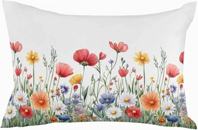 Popy Daisy Flower Pillowcase 1 Pack 16x24 Inch Wildflower Spring Summer Plant Pillow Case Soft Brushed Cloth Zipper Bed Pillow Shams for Bedroom Sofa Car
