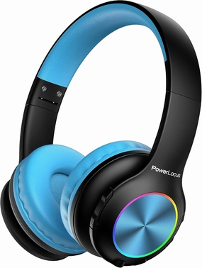PowerLocus PLED Kids Bluetooth Headphones, Kids Wireless Headphones with LED Lights, 74/85/94dB Safe Volume, Micro SD, AUX Cable, Hi-Fi Stereo, Built-in Mic Over Ear Kid Headphone for Travel/Tablet/PC