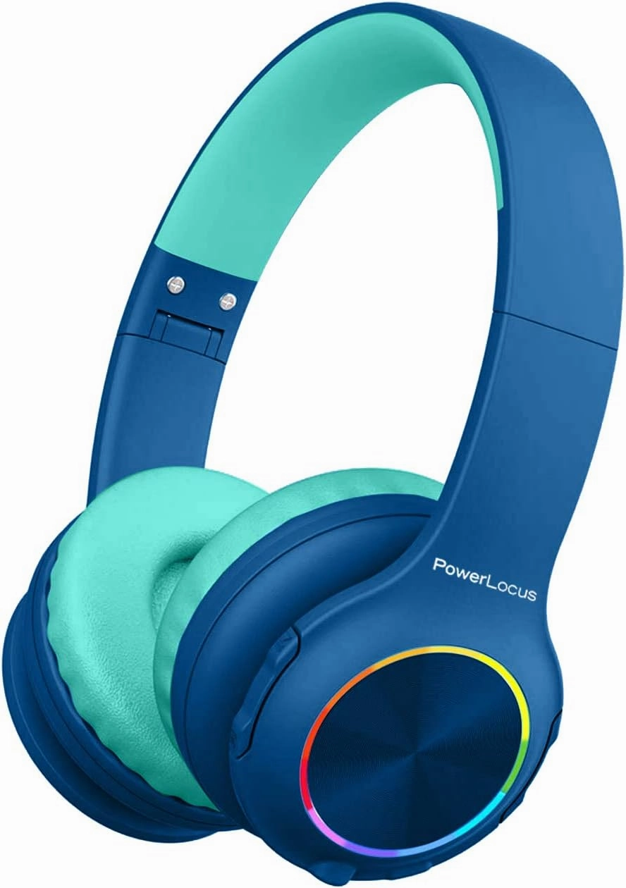 PowerLocus PLED Kids Bluetooth Headphones, Kids Wireless Headphones with LED Lights, 74/85/94dB Safe Volume, Micro SD, AUX Cable, Hi-Fi Stereo, Built-in Mic Over Ear Kid Headphone for Travel/Tablet/PC