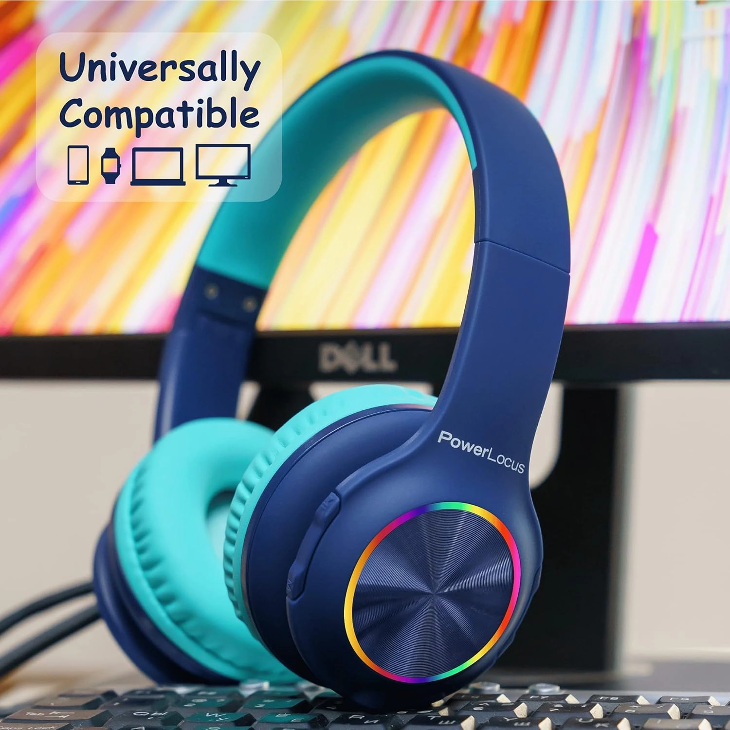 PowerLocus PLED Kids Bluetooth Headphones, Kids Wireless Headphones with LED Lights, 74/85/94dB Safe Volume, Micro SD, AUX Cable, Hi-Fi Stereo, Built-in Mic Over Ear Kid Headphone for Travel/Tablet/PC