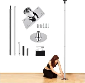 Premium Dance Pole Removable Spinning Static Dancing HeavyDuty Steel Pole Adjustable Height，Dance Pole, Spinning & Static for Home Exercise, 45mm Stainless Steel with Fixed Plate & Extension