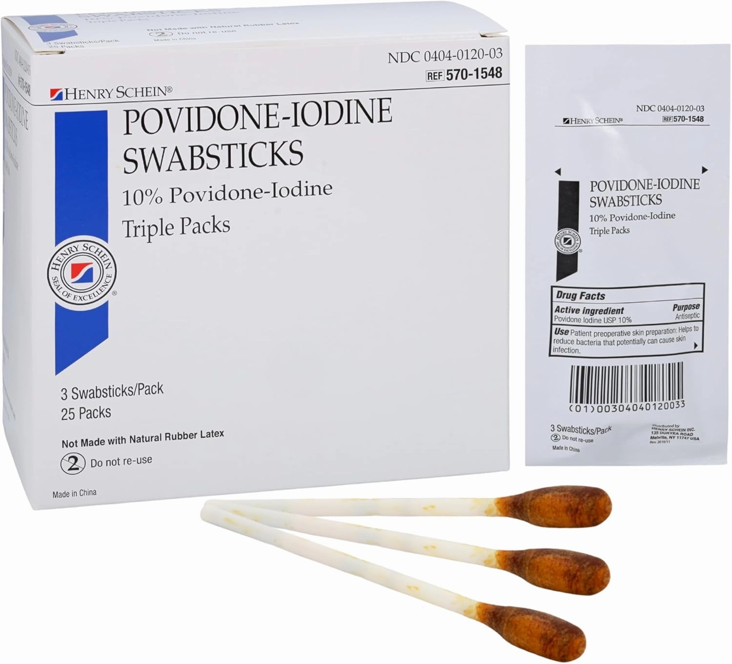 Prep Povidone-Iodine Swabsticks 3's, Individually Packed, Sterile, Antiseptic for Skin Preparation, 10% Povidone-Iodine- 25/BX