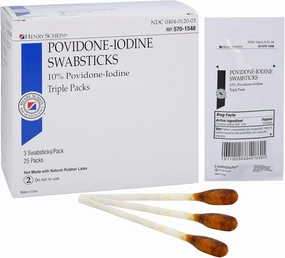 Prep Povidone-Iodine Swabsticks 3's, Individually Packed, Sterile, Antiseptic for Skin Preparation, 10% Povidone-Iodine- 25/BX